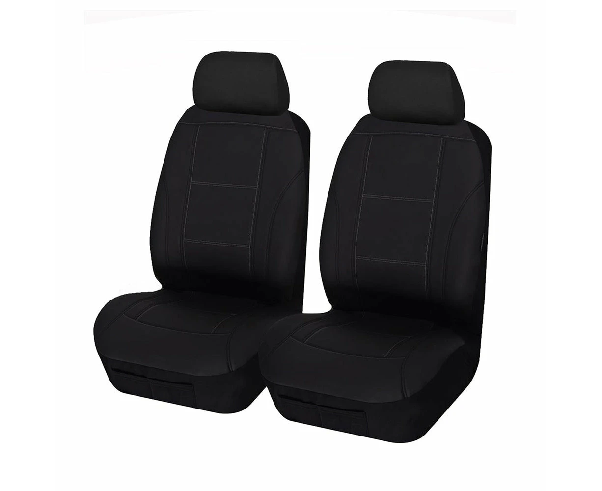 Universal Lavish Front Seat Covers Size 30/35 | Black/White Stitching