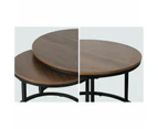Set of 2 Coffee Table Round Nesting Side End Table Walnut & Black