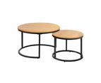 Set of 2 Coffee Table Round Nesting Side End Table Natural