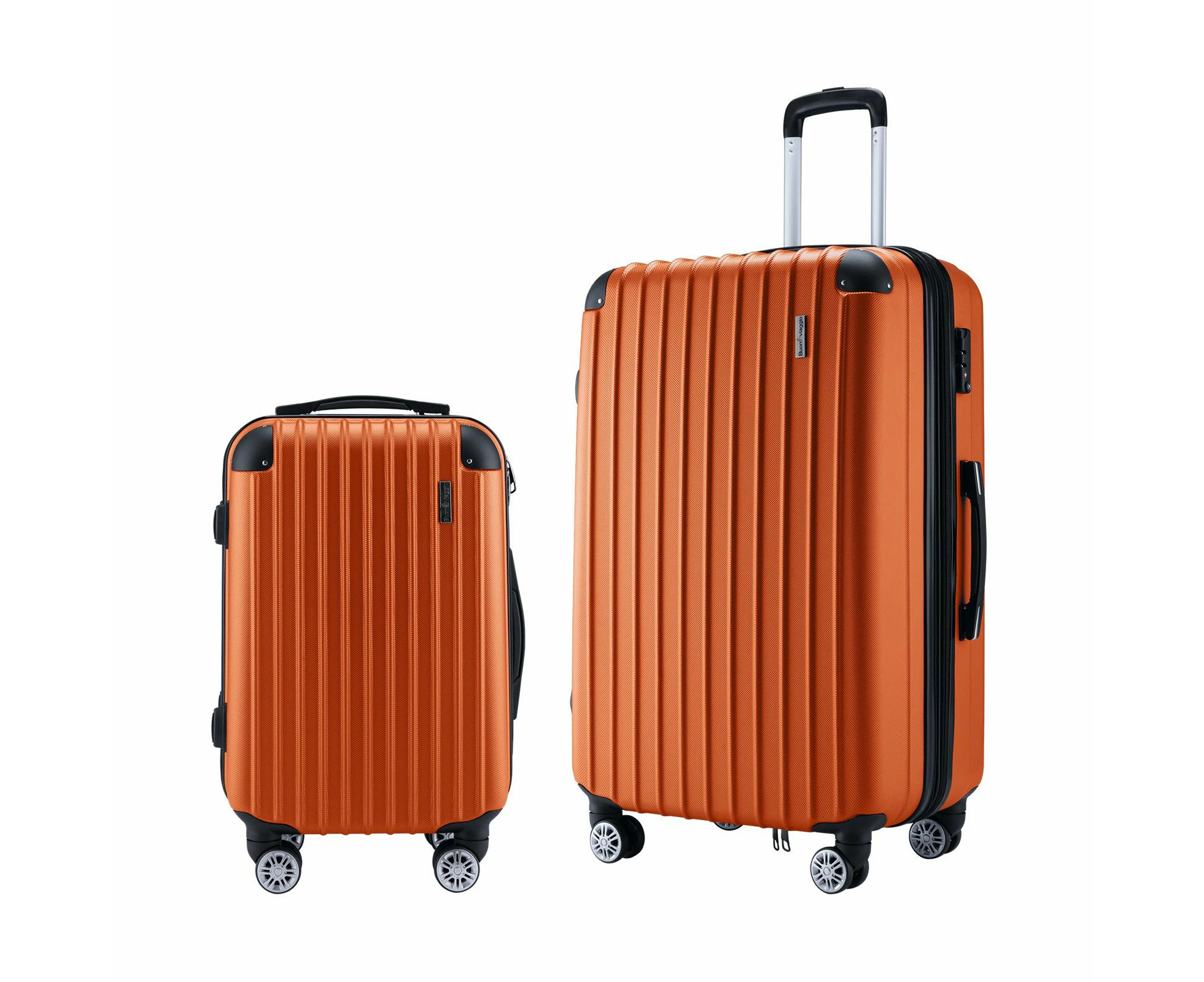 2 Piece Luggage Set Carry On Suitcases Travel Case Cabin Hard Shell Travelling Bags Hand Baggage Lightweight Rolling TSA Lock Orange