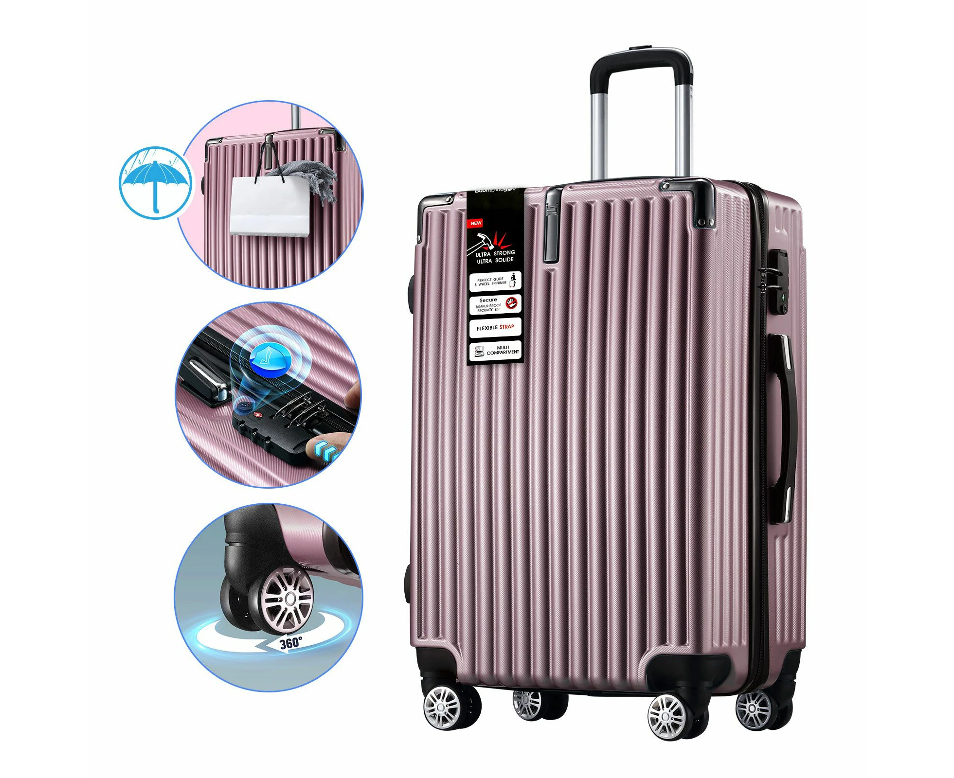 Carry On Luggage Suitcase Traveler Bag Hard Case Shell Travel Lightweight with Wheels Carryon Rolling Trolley 28 Inch with TSA Lock Rose Gold