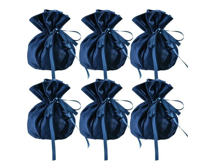 6PCS Velvet Cloth Drawstring Bags Gift Bag Jewelry Ring Pouch Earring Favor - Dark Blue-6PCS