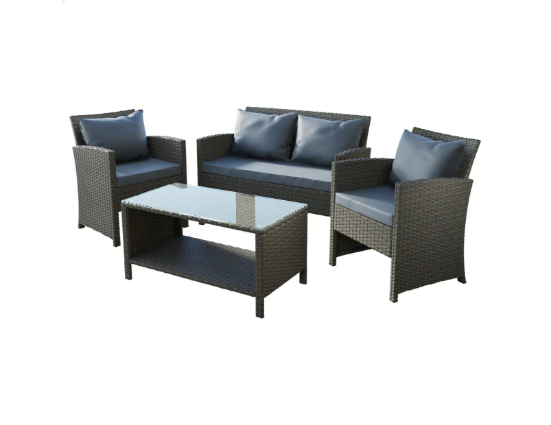 ALFORDSON Outdoor Furniture Garden Patio Chairs Table 4PCS Set Wicker Dark Grey With Pillows