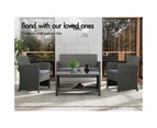 ALFORDSON Outdoor Furniture Garden Patio Chairs Table 4PCS Set Wicker Dark Grey With Pillows