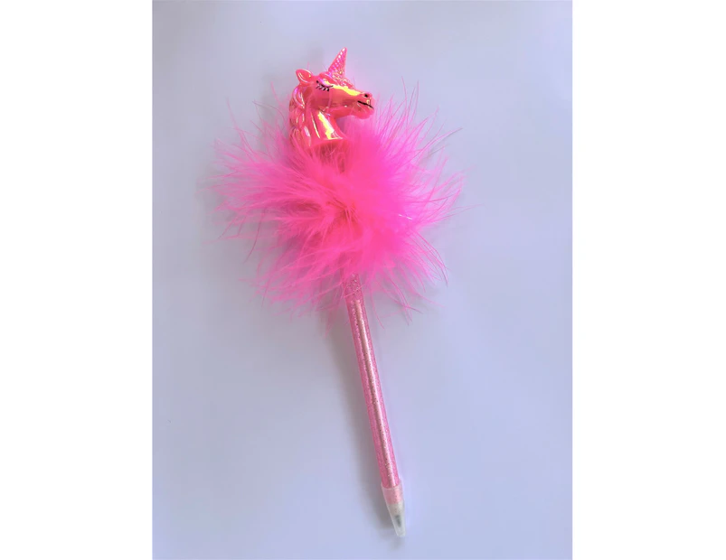 Mad Ally Unicorn Head Fluffy Pen - Pink