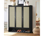 Oikiture Shoe Storage Cabinet Shoes Rack Organiser Shelf 3 Doors Rattan Style Black