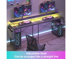 Ufurniture Gaming Desk with LED Lights & Power Outlets Computer Desk L Shaped Desk with Storage Bag Black