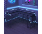 Ufurniture Gaming Desk with LED Lights & Power Outlets Computer Desk L Shaped Desk with Storage Bag Black