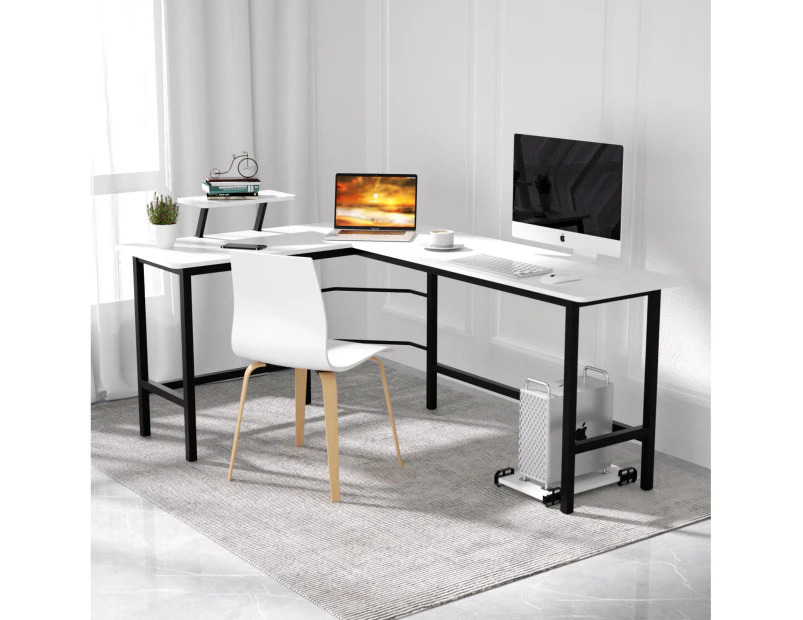 Advwin Computer Office Desk L-Shaped Corner Desk with Laptop Stand Study Table Workstation White
