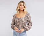 All About Eve Women's Harlem Checkered Top - Brown/Cream