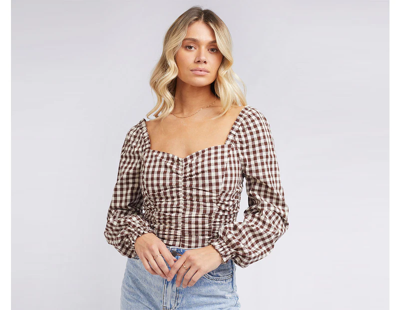 All About Eve Women's Harlem Checkered Top - Brown/Cream