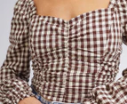 All About Eve Women's Harlem Checkered Top - Brown/Cream