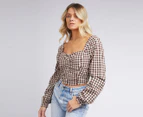 All About Eve Women's Harlem Checkered Top - Brown/Cream