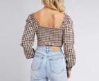 All About Eve Women's Harlem Checkered Top - Brown/Cream