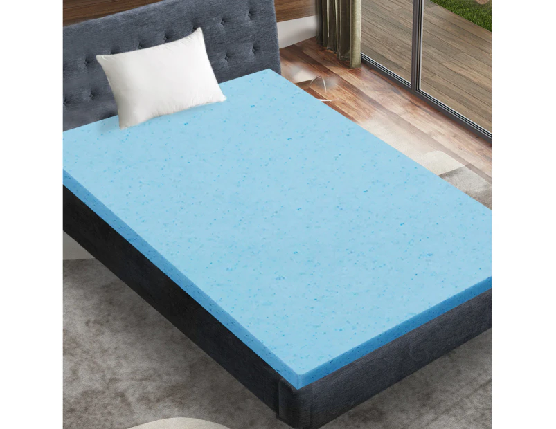 Dreamz 5cm Thickness Cool Gel Memory Foam Mattress Topper Bamboo Fabric Single - Blue, White
