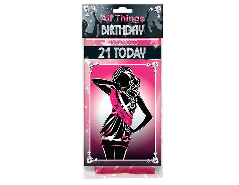 21st Today Flash Sash Pink With Black Lettering Celebration Birthday Costume
