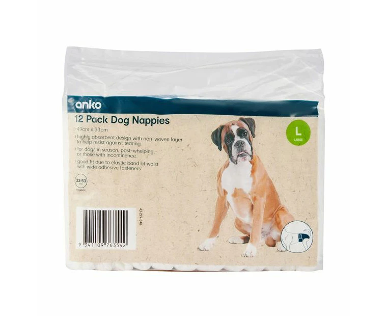 Dog Nappies Large, 12 Pack - Anko