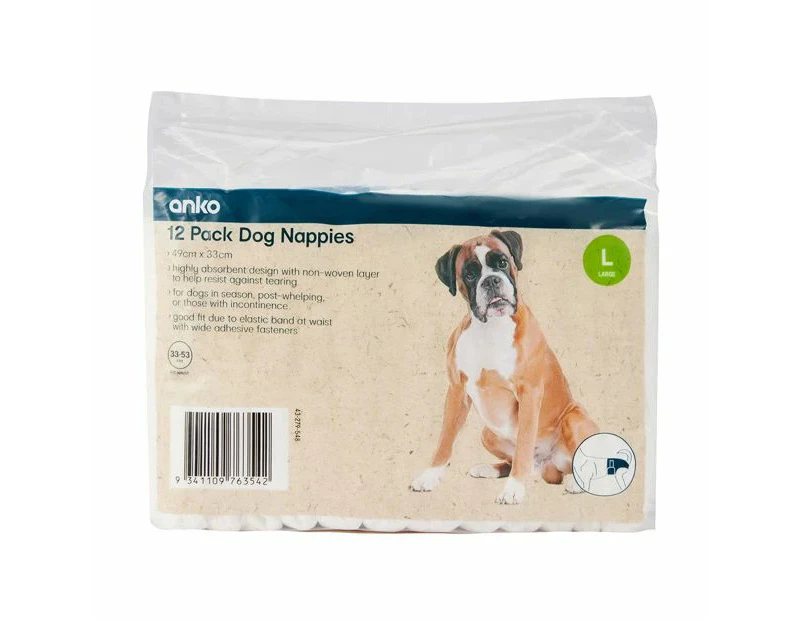 Dog Nappies Large, 12 Pack - Anko