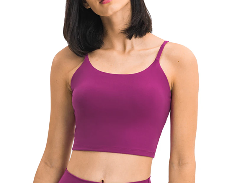 Purple yoga clothes sexy thin belt beautiful back gather gym sports short vest