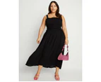 BeMe - Plus Size - Womens Dress -  Shirred Bodice Dobby Dress - Black