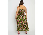 BeMe - Plus Size - Womens Dress -  Shirred Bodice Dress - Green