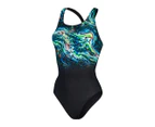 Speedo Women's Placement Digital Powerback Swimsuit - Black/Green Glow/Marine Blue