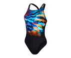 Speedo Women's Placement Digital Leaderback Swimsuit - Black/Cobalt Pop/Hypersonic Blue/Electric Pink