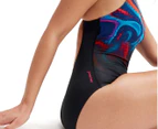 Speedo Women's Digital Printed Medalist Swimsuit - Black/Hypersonic Blue/Volcanic Orange/Electric Pink/True Cobalt
