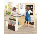 Costway 3IN1 Kids Painting Table Bench Set Double-Sided Art Easel Storage Bookshelf w/Cup Holders & Metal Clips Coffee