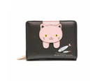 Tenpell Ladies Small Wallet Cute Cat Pattern Coin Purse Card Organizer-Black