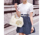 Tenpell Women Handbag Leather Flower Pattern Satchel Charm Glossy Metal Grip Shoulder Bag-White