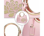 Tenpell Women Handbag Leather Flower Pattern Satchel Charm Glossy Metal Grip Shoulder Bag-Pink