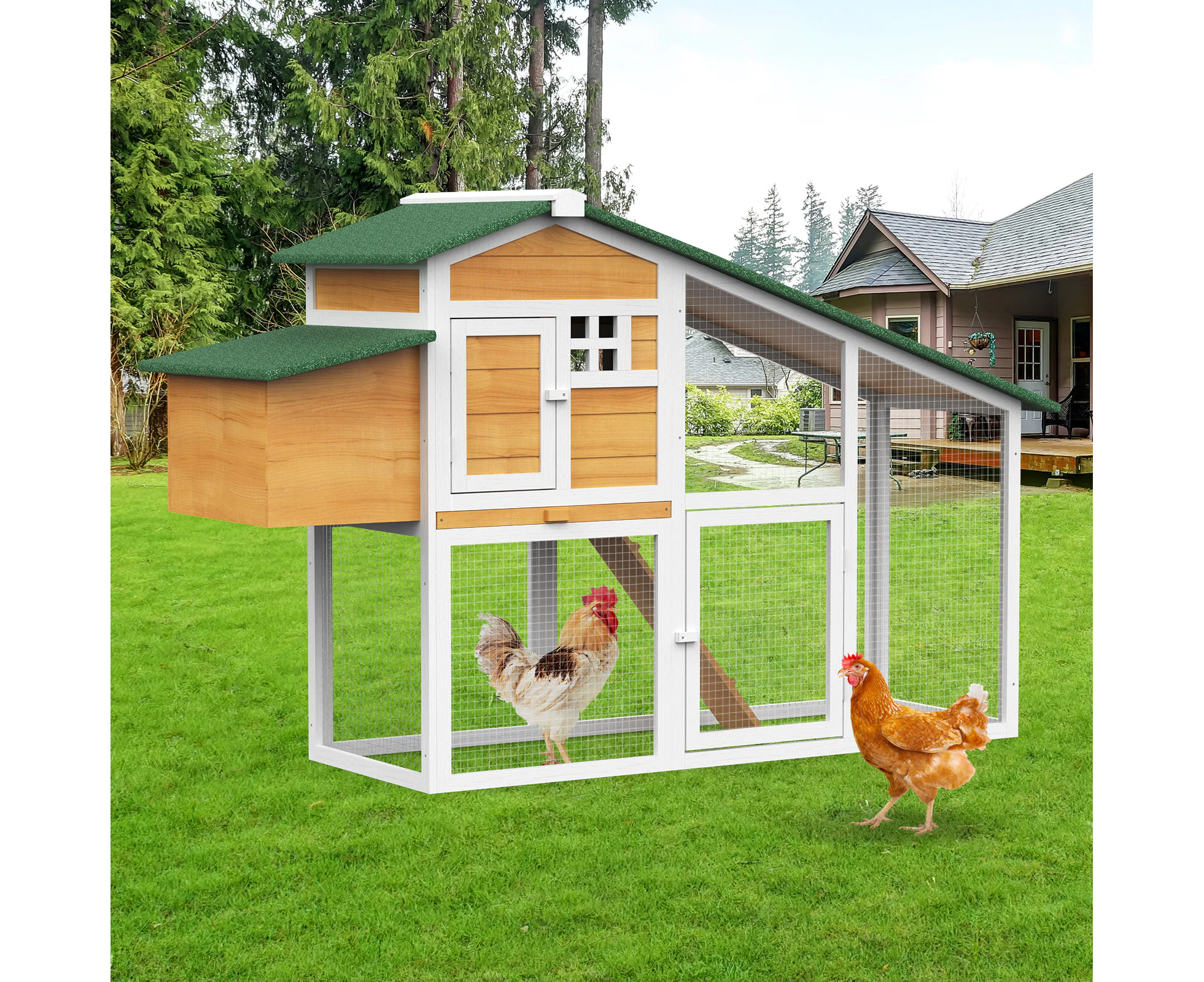 Oppsbuy Chicken Coop Rabbit Hutch Wooden Pet Cage Large Bunny Hutch with Tray