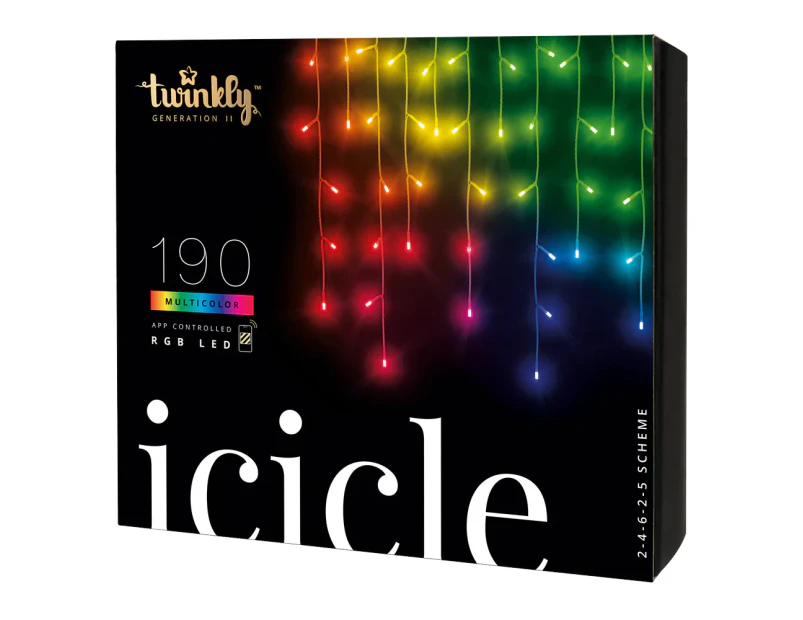 Twinkly Generation II Smart 190 RGB Colour LED Icicles Lights Bluetooth/WiFi