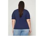 AUTOGRAPH - Plus Size - Womens Tops -  Short Sleeve Cutout Ribbed Top - Blue