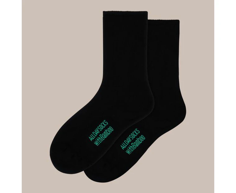 Underworks 2 Pack Bamboo Crew All Day Socks - Black - Black