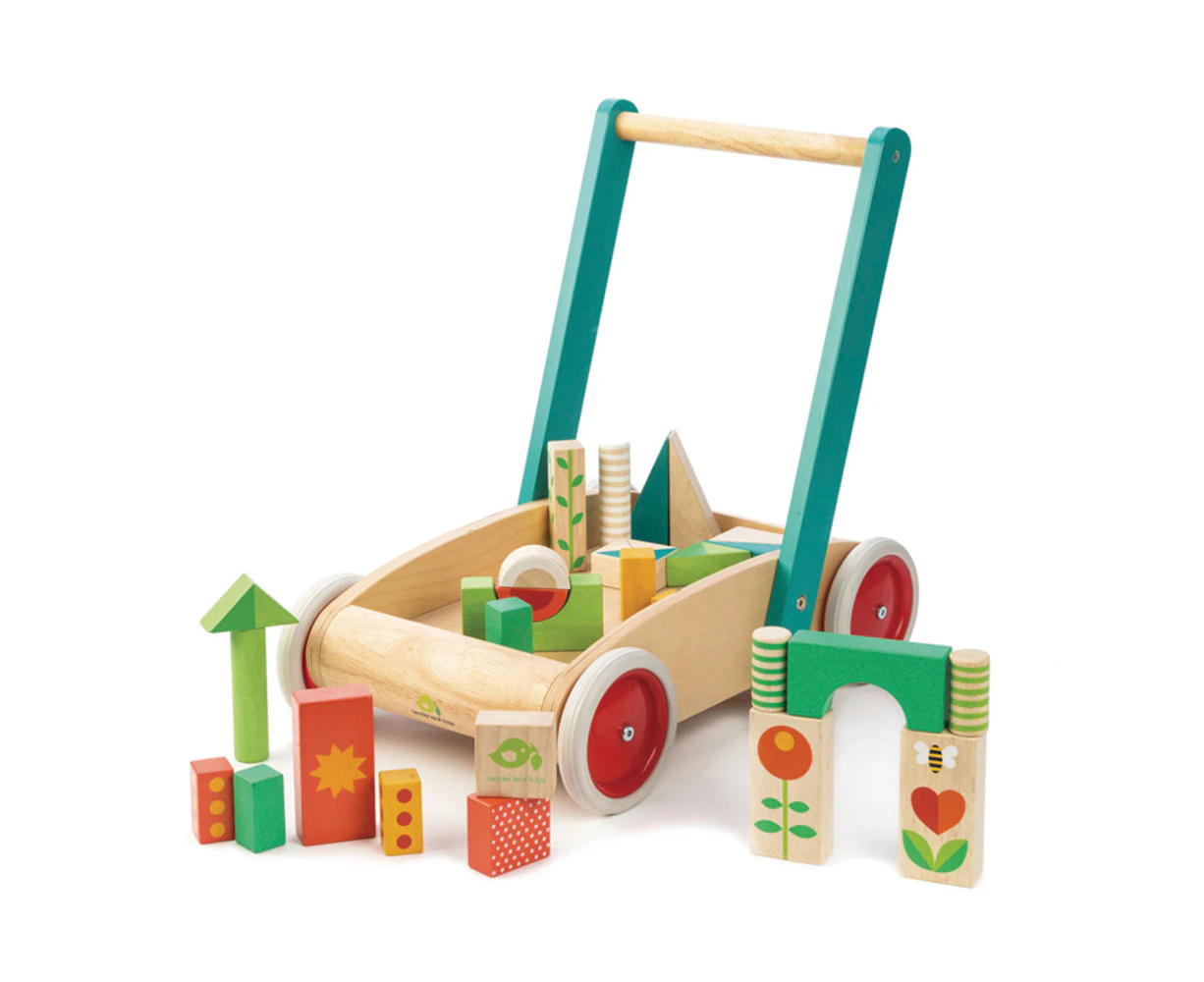 Tender Leaf Toys 41.5cm Wagon w/ Wooden Blocks Toy Set Play Kids/Toddler 18m+