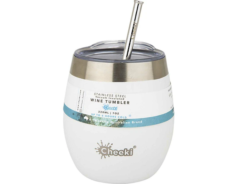 Insulated Wine Tumbler with Stainless Steel Straw (Spirit White) - 220mL