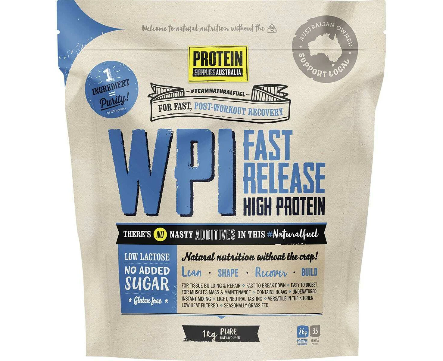 Protein Supplies Australia WPI Whey Protein Isolate Pure 1kg