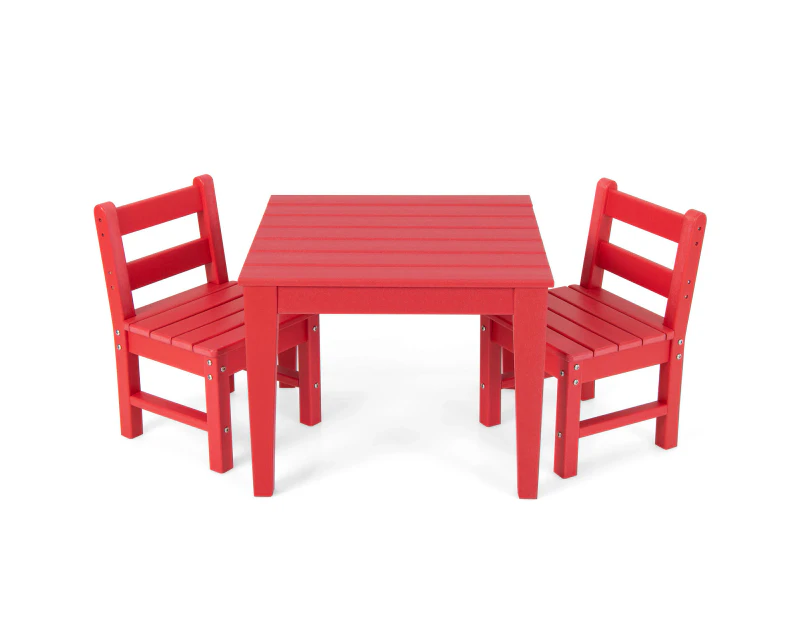 Giantex 3-Piece Kids Table & Chairs Set Toddler Activity Play Table Set Children Indoor Outdoor Furniture Set Home Backyard Red