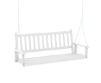 Costway Outdoor Porch Swing Chair Wood Bench Hanging Seat w/Adjustable Chains & Back Garden Backyard White