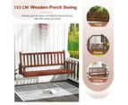 Costway Outdoor Porch Swing Chair Wood Bench Hanging Seat w/Adjustable Chains & Back Garden Backyard Funiture Brown