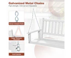 Costway Outdoor Porch Swing Chair Wood Bench Hanging Seat w/Adjustable Chains & Back Garden Backyard White