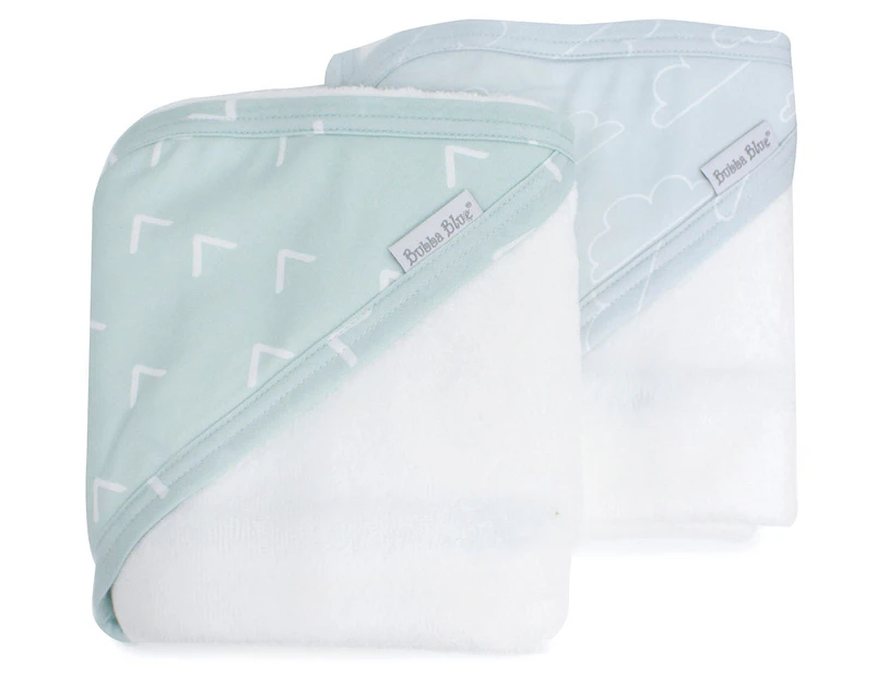 Bubba Blue 75x75cm Nordic Baby Hooded Towel 2-Pack - Dusty Sky/Mint