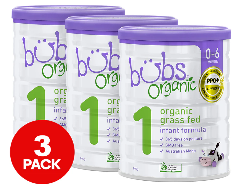 3 x Bubs Organic Grass Fed Infant Stage 1 Formula 800g
