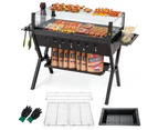 Costway 2-in-1 Fire Pit Camping Charcoal Grill w/Rack & Shelf Stainless Steel Outdoor Cooking Picnic Hiking