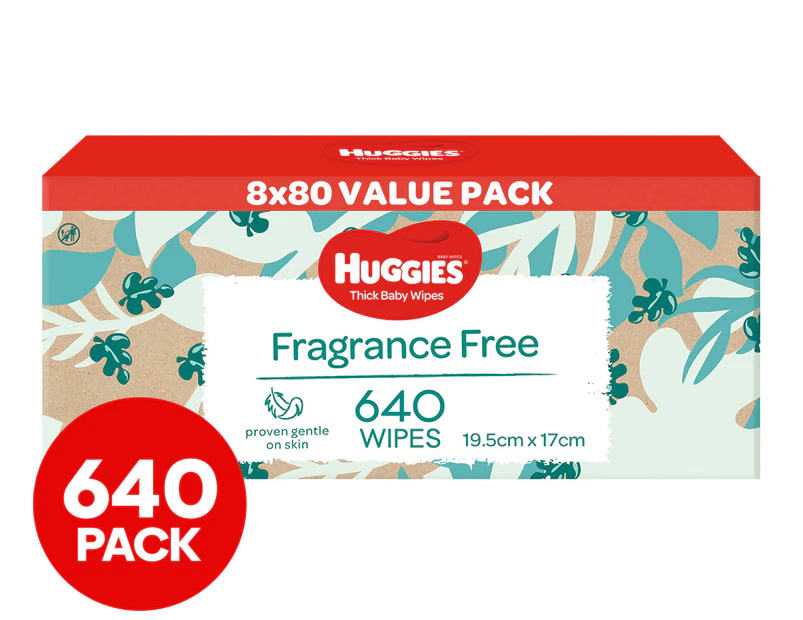 8 x 80pk Huggies Thick Baby Wipes Fragrance Free