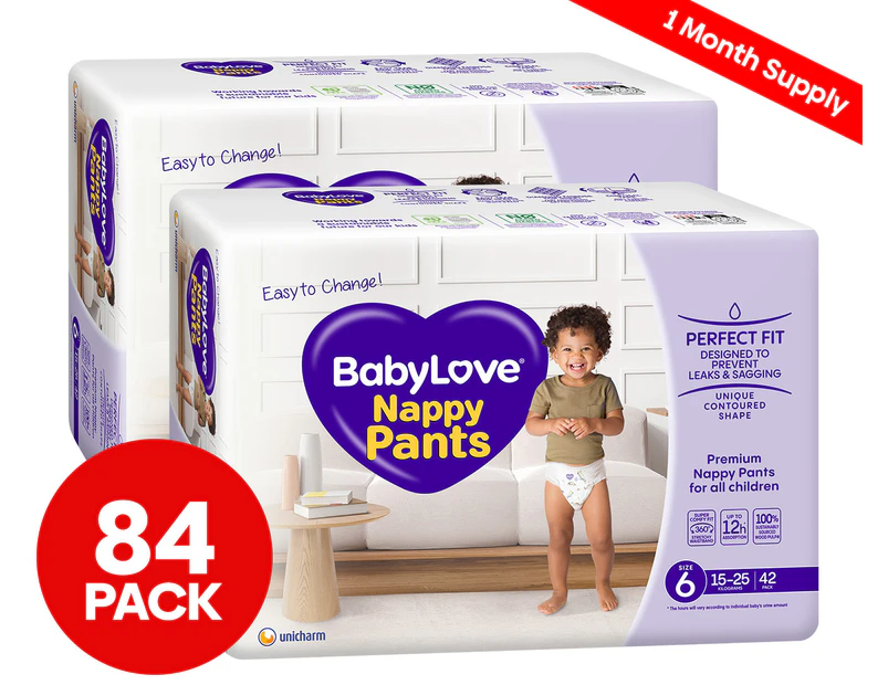 2 x BabyLove Size 6 15-25kg Premium Nappy Pants 42pk