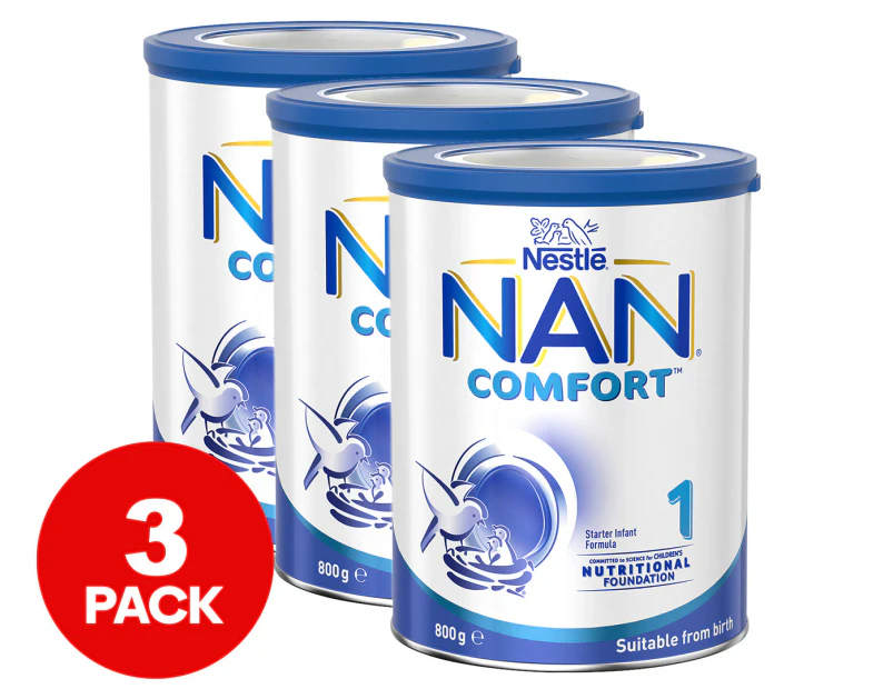 3 x Nestlé NAN COMFORT 1 Suitable From Birth Starter Baby Formula Powder 800g