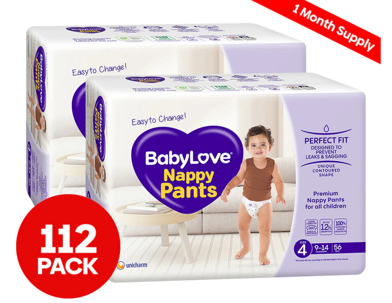2 x BabyLove Size 4 9-14kg Premium Nappy Pants 56pk